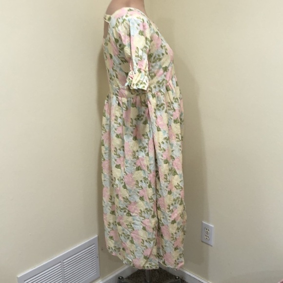 ModCloth Midi Dress Size Small Pastel Yellow Pink Floral Eyelet - Picture 5 of 12